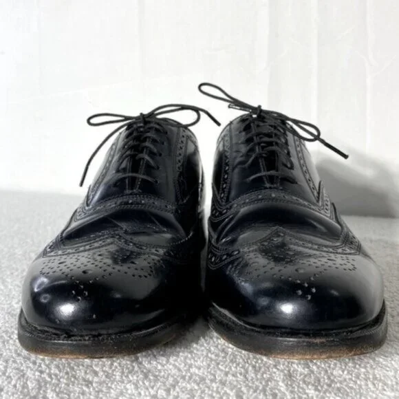 Vintage Florsheim Black Leather Lexington Wingtip Oxford Lace Up Dress Shoes 7D - Picture 13 of 14